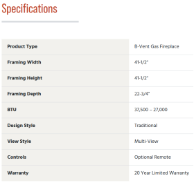 Specs for see through fireplace