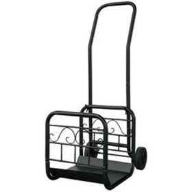 Uniflame Large Black Wrought Iron Log Rack w/ Wheel And Removable Cart