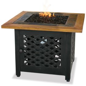 UniFlame LP Gas Outdoor Firebowl With Slate And Faux Wood Mantel - GAD1391SP