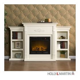 Holly & Martin Fredricksburg Electric Fireplace w/ Bookcases-Ivory - 37-104-023-9-18