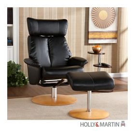 Holly & Martin Bennett Leather Recliner and Ottoman-Shimmer Black - 85-039-046-1-01