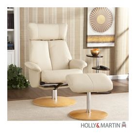 Holly & Martin Bennett Leather Recliner and Ottoman-French Vanilla - 85-039-046-1-14