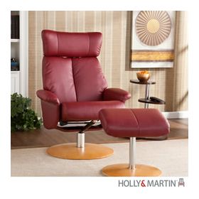 Holly & Martin Bennett Leather Recliner and Ottoman-Brick Red - 85-039-046-1-30