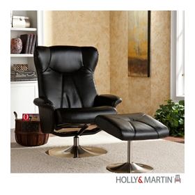 Holly & Martin Brayden Leather Recliner and Ottoman-Shimmer Black - 85-043-046-1-01