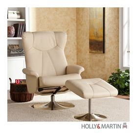Holly & Martin Brayden Leather Recliner and Ottoman-French Vanilla - 85-043-046-1-14