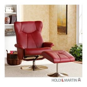 Holly & Martin Brayden Leather Recliner and Ottoman-Brick Red - 85-043-046-1-30