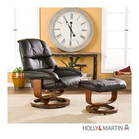 Holly & Martin Canyon Lake Leather Recliner and Ottoman-Black - 85-056-046-1-01