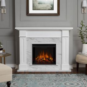 Real Flame Kipling Electric Fireplace in White with Faux Marble - 6030E-WM