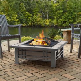 Real Flame Morrison Fire Pit with Cream Tile Top and Gray Frame - 906-CRTReal Flame Morrison Fire Pit with Cream Tile Top and Gray Frame - 906-CRT