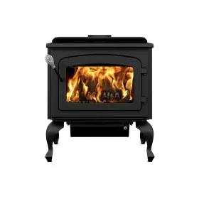 Drolet Escape 1800 Wood Stove On Legs with Black Door full front view
