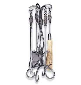 Uniflame 5 Piece Pewter Wrought Iron Fireset with Birdcage Handle
