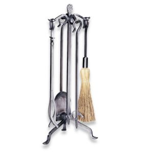 Uniflame 5 Piece Pewter Wrought Iron Fireset with Crook Handle