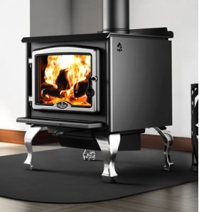 Osburn 2300 Wood Stove and Blower with Brushed Nickel Cast Iron Door Overlay and Legs - OB02302