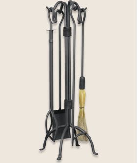 Uniflame 5 Piece Olde World Iron Heavy Fireset With Crook Handles - F-1155