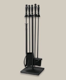 Uniflame 5 Piece Black Fireset With Ball Handles And Square Base - F-1051