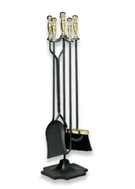 Uniflame 5 Piece Polished Brass and Black Fireset (F-3189) - T51030PK