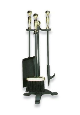 Uniflame 4 Piece Polished Brass/Black Fireset with Ball Handle