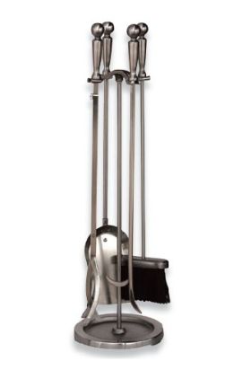 Uniflame 5 Piece Satin Pewter Fireset with Ball Handles - F-7512