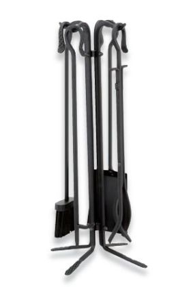 Uniflame 5 Piece Black Wrought Iron Fireset with Crook Handles