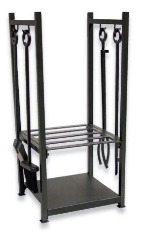 Uniflame Black Wrought Iron Log Rack with Tools - W-1052