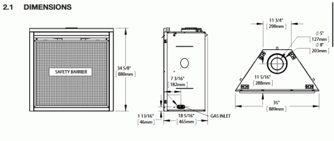 Napoleon Ascent B35 Direct Vent Gas Fireplace Dimensions