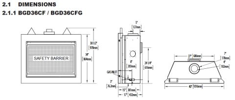 Napoleon Crystallo BGD36CFG Direct Vent Gas Fireplace Dimensions