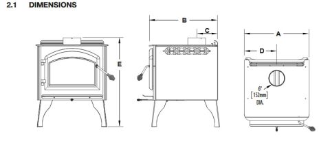 Napoleon 1400ML Wood Burning Stove Dimensions