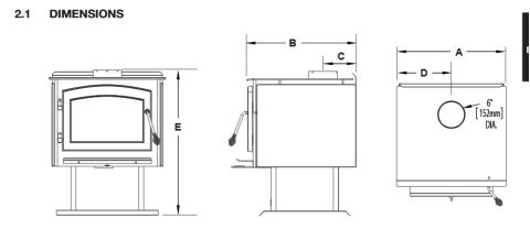 Napoleon 1450 Wood Burning Stove Dimensions