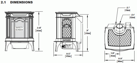 Napoleon-GDS20-Direct-Vent-Gas-Stove-Dimensions