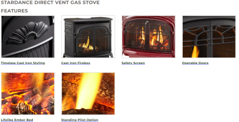 Vermont Castings Stardance Direct Vent Gas Stove Features