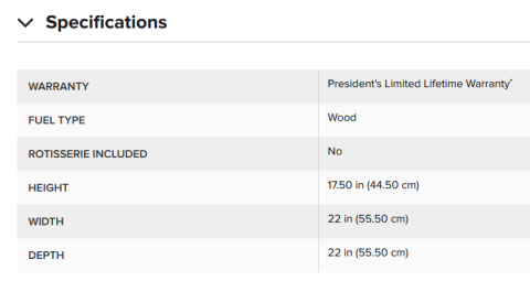 Napoleon Timberwolf Wood Fire Pit specs