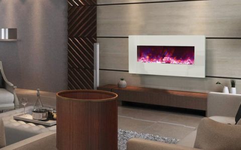 Amantii 34'' Electric Unit with 44'' x 23'' White Glass Surround - WM-BI-34-4423-WHTGLS