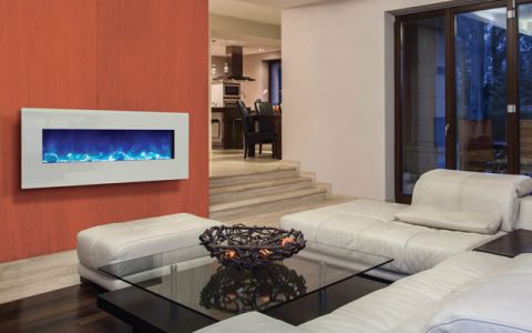 Amantii 48'' Electric Unit with 58'' x 23'' White Glass Surround - WM-BI-48-5823-WHTGLS