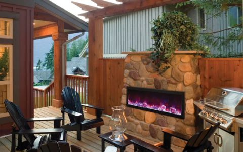 Amantii 60'' Slim Outdoor Electric Built-in only with black steel surround - BI-60-SLIM-OD