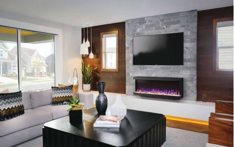 Trivista Pictura Wall Hanging Electric Fireplace in a living room