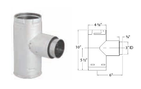 M&G DuraVent 3'' PelletVent Pro Increaser Adapter Tee w/Clean-Out Tee Cap - Galvalume - 3PVP-TADX4 // 3PVP-TADX4