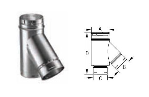 M&G DuraVent 6'' Round Gas Vent 6'' x 4'' x 6'' Double-Wall Wye - 45 Degree Branch - 6GVY46 // 6GVY46