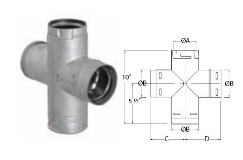 M&G DuraVent 4'' PelletVent Pro Double Tee With Clean-Out Tee Cap - Galvalume - 4PVP-DBT // 4PVP-DBT