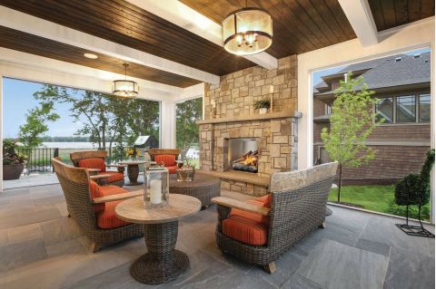 Napoleon Riverside Outdoor Gas Fireplace installed on deck