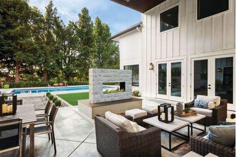 Galaxy 50-inch Outdoor Gas Fireplace by the pool
