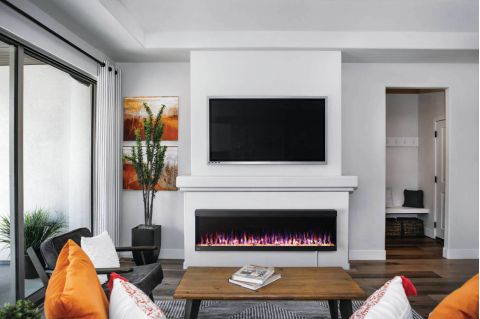 Trivista Pictura Wall Hanging Electric Fireplace in a living room