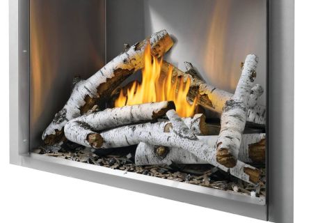 Napoleon Riverside Outdoor Gas Fireplace birch logs flame