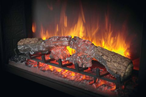 Napoleon Element Built-in Electric Fireplace burning log close up