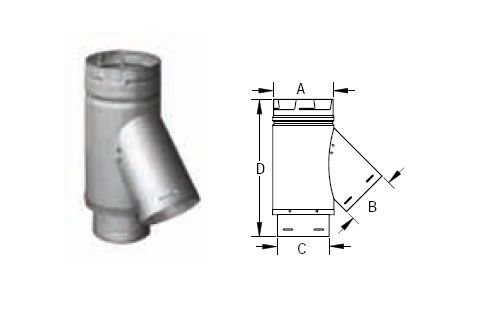 M&G DuraVent 5 DuraConnect I Increaser Wye - 4" Br at 45 Degrees/3"