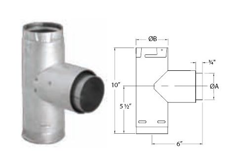 M&G DuraVent 3'' PelletVent Pro Adapter Tee w/Clean-Out Tee Cap - Galvalume - 3PVP-TAD // 3PVP-TAD