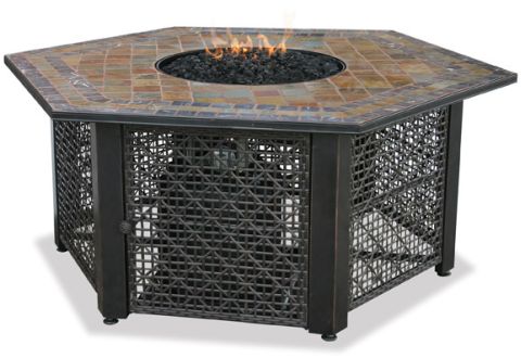 UniFlame LP Gas Outdoor Firebowl With Slate Tile Mantel - GAD1374SP