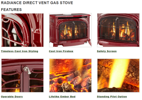 Vermont Castings Radiance Direct Vent Gas Stove Features
