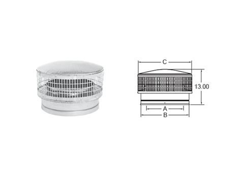Metal-Fab Air-Cooled Temp/Guard 10 Diameter Chimney Cap (430 S.S. Casing) - 10ATGC