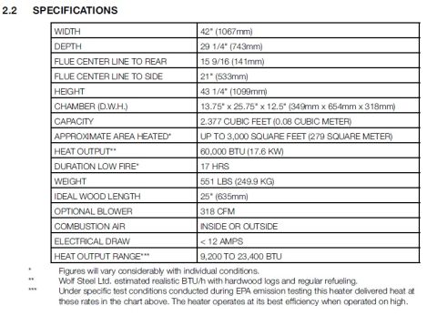 Napoleon 3000 NZ3000H Wood Burning Fireplace Specs