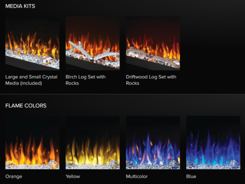 Trivista Pictura Wall Hanging Electric Fireplace Media Kits & Flame Colors